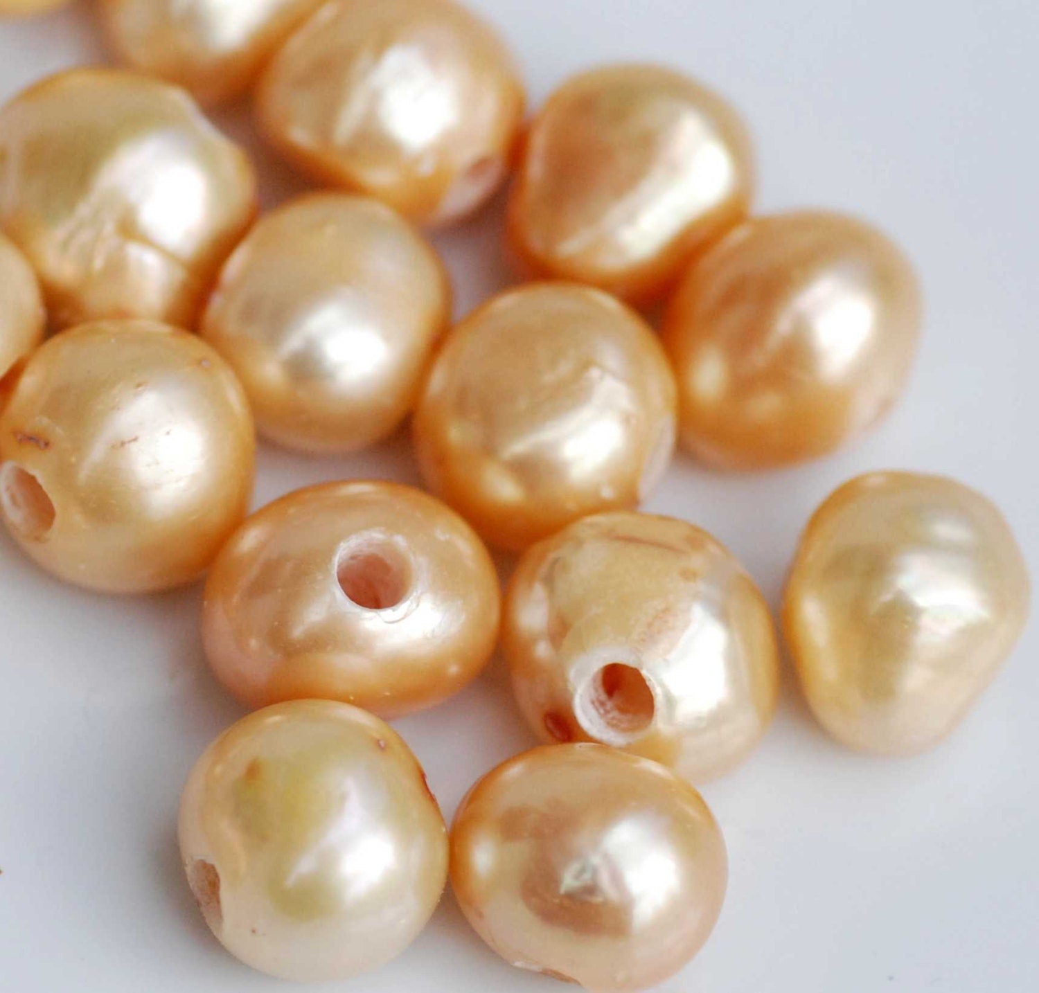 AA+ 8-10mm Large Hole freshwater pearl 2.5mm hole--10 pc light brown champagne baroque nugget Pearl beads#LH8014