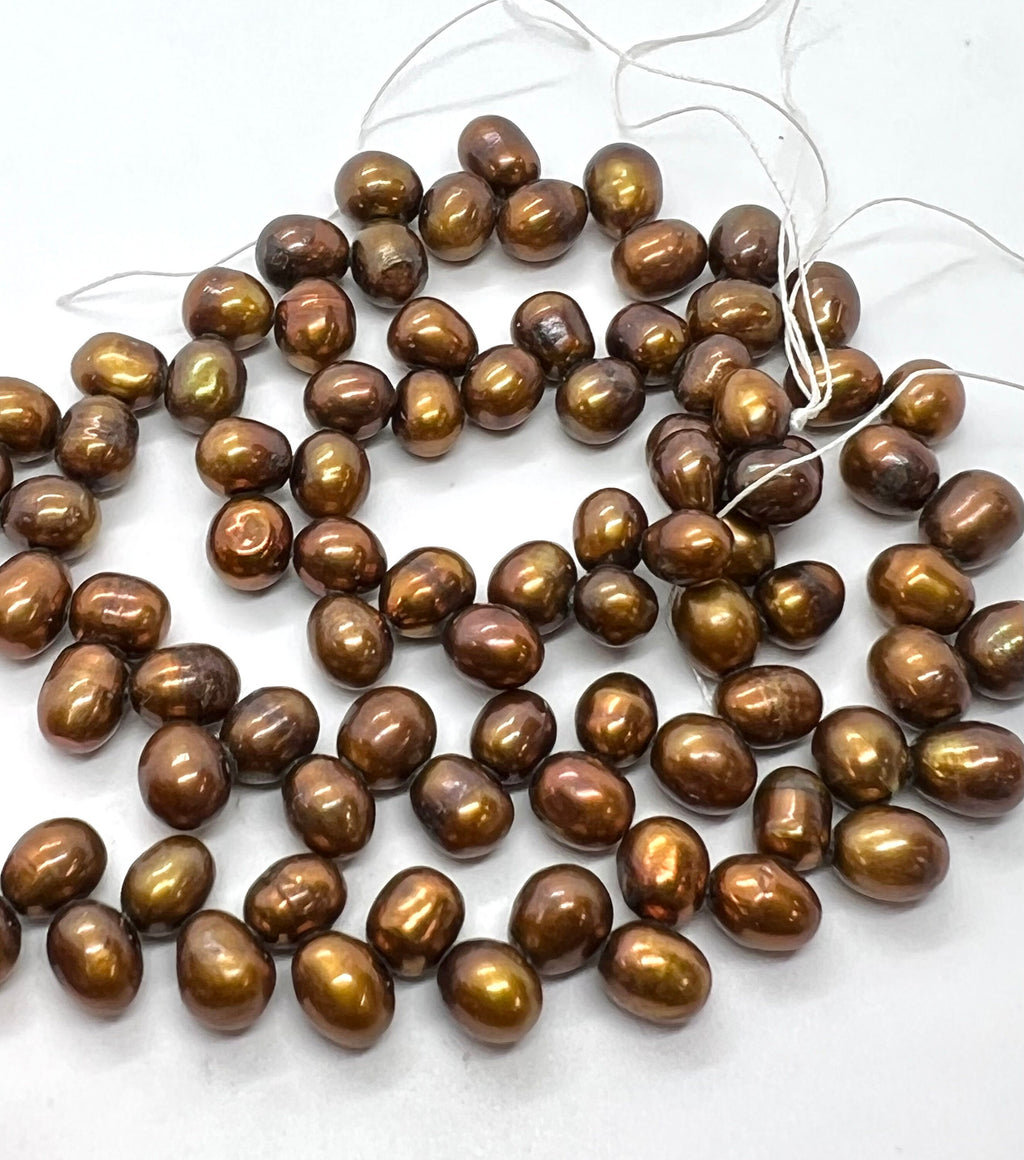 AAA 6mmx7-8mm top drilled Wheat Pearl Freshwater Pearl, Stunning Brown loose pearl beads----15" full strand 90+ pc dancing pearl for design