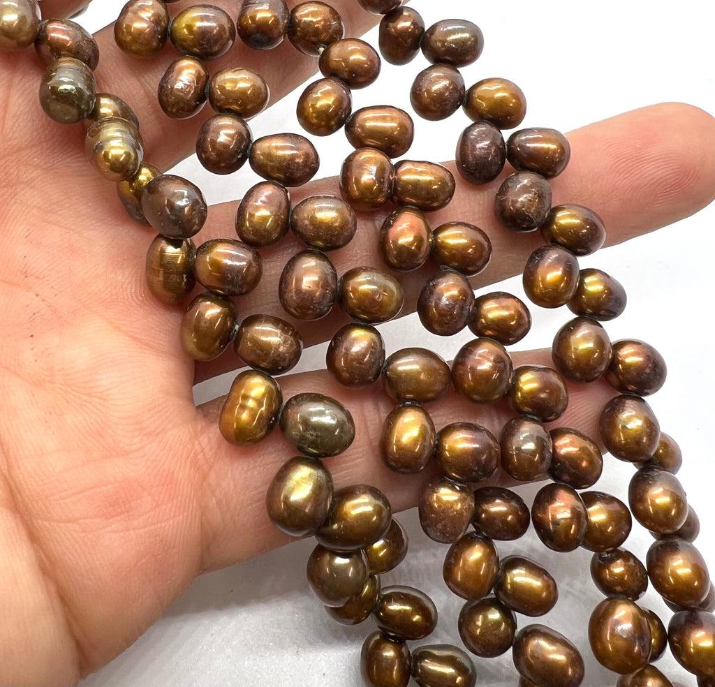 AAA 6mmx7-8mm top drilled Wheat Pearl Freshwater Pearl, Stunning Brown loose pearl beads----15" full strand 90+ pc dancing pearl for design