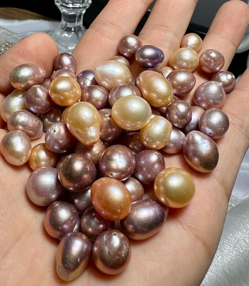 Pair AAA+ 11-12mmX 13-15mm Natural Metallic Mauve Baroque Edison Pearl pair, luster flame Fireball genuine tear drop pearl-Luxury #HebeA