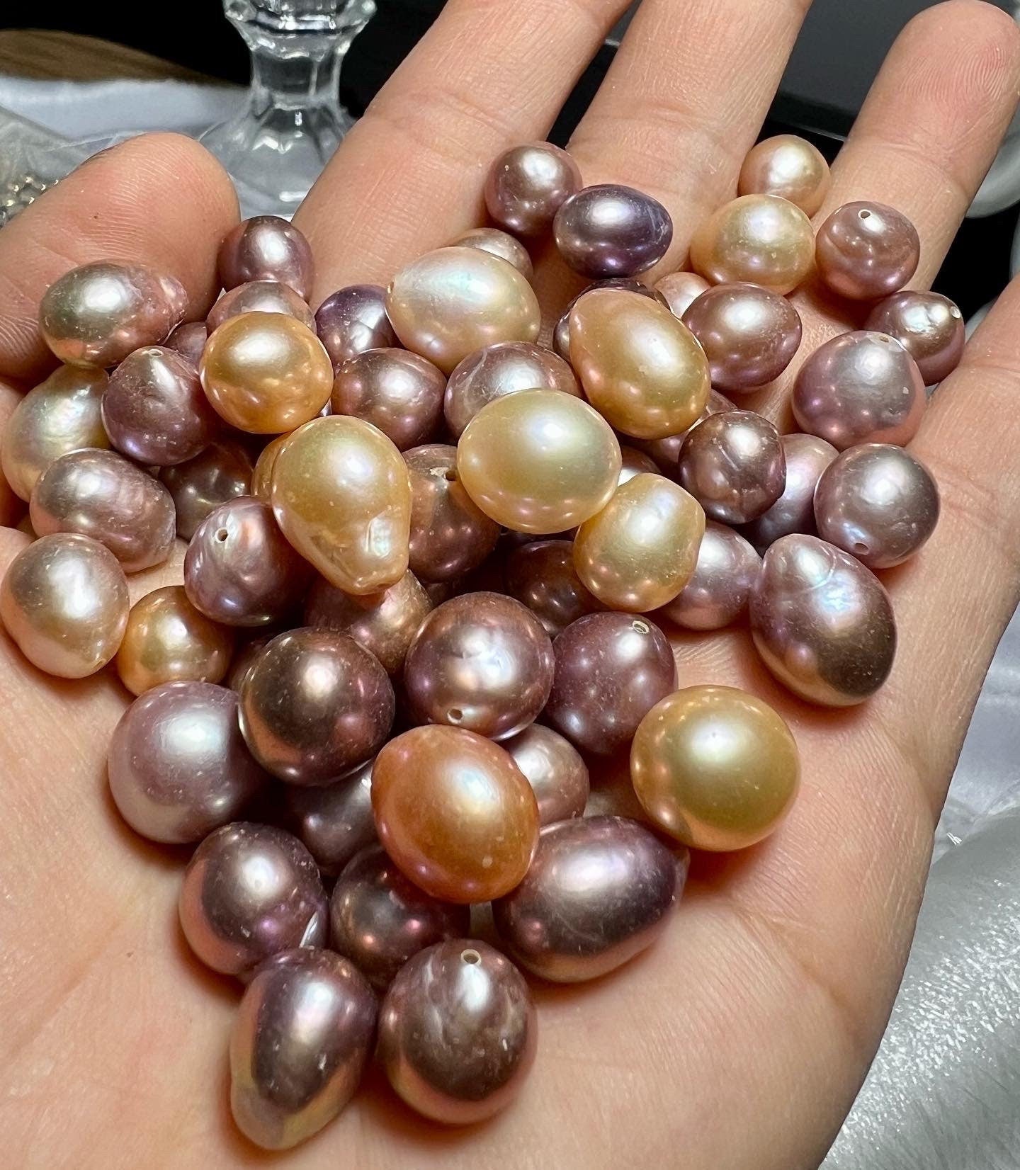 Pair AAA+ 11-12mmX 13-15mm Natural Metallic Mauve Baroque Edison Pearl pair, luster flame Fireball genuine tear drop pearl-Luxury #HebeA