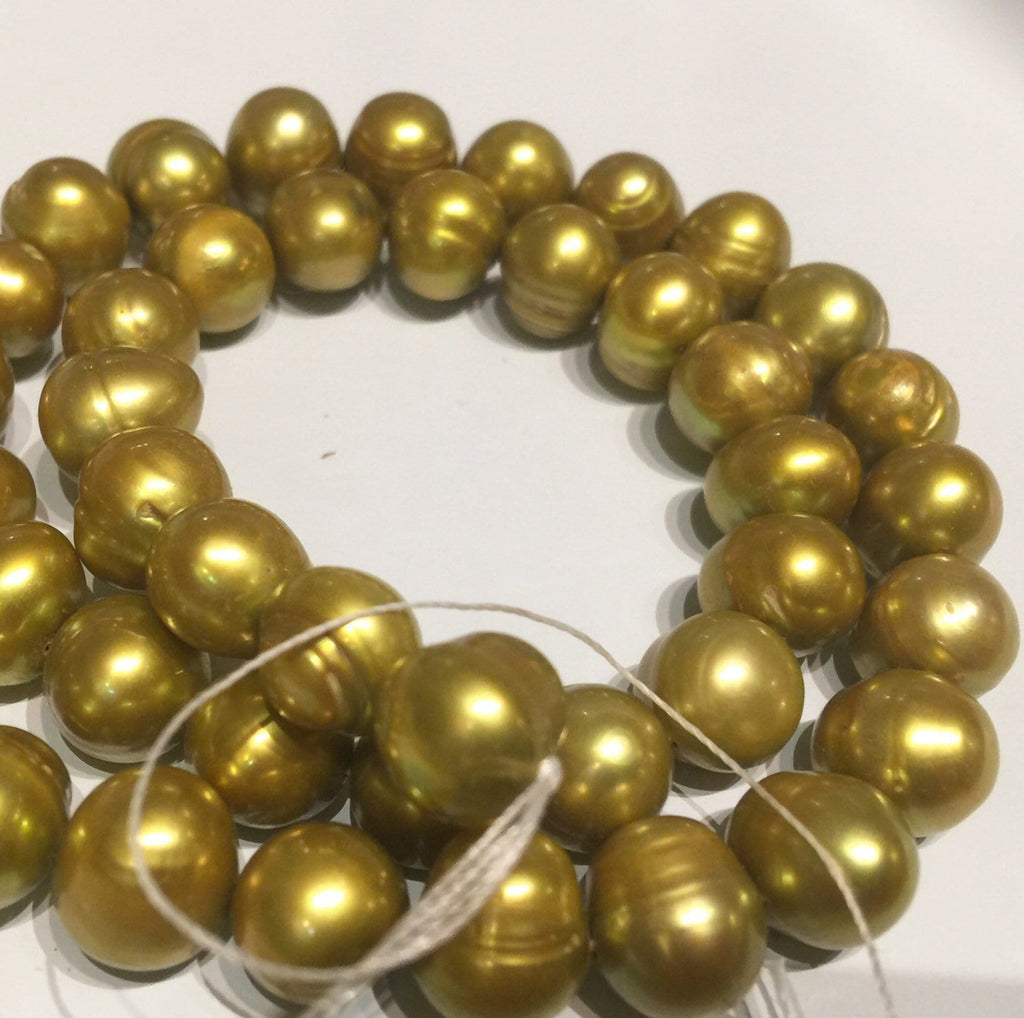 AA 8-10mm Round Baroque pearl, stunning Cultured Freshwater Pearl,15" full strand Bright Olive pearl, luster Excellent Bargain #RS2066