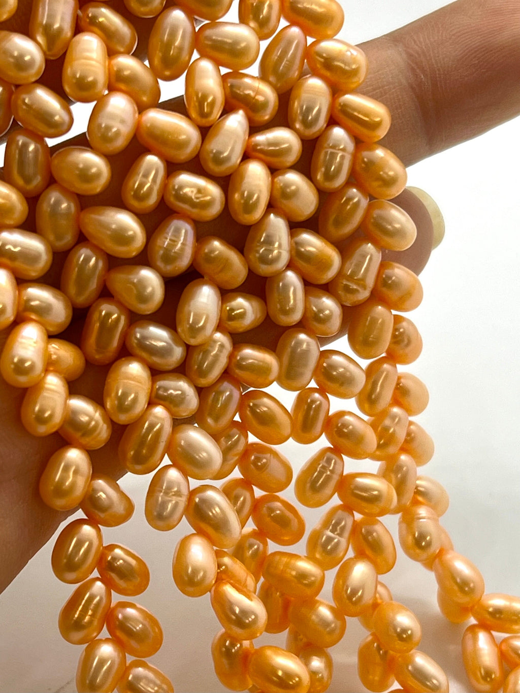 AAA 5mmx7-8mm top drilled Wheat Pearl Freshwater Pearl, stunning orange loose pearl beads----14" full strand 90+ pc dancing pearl for design