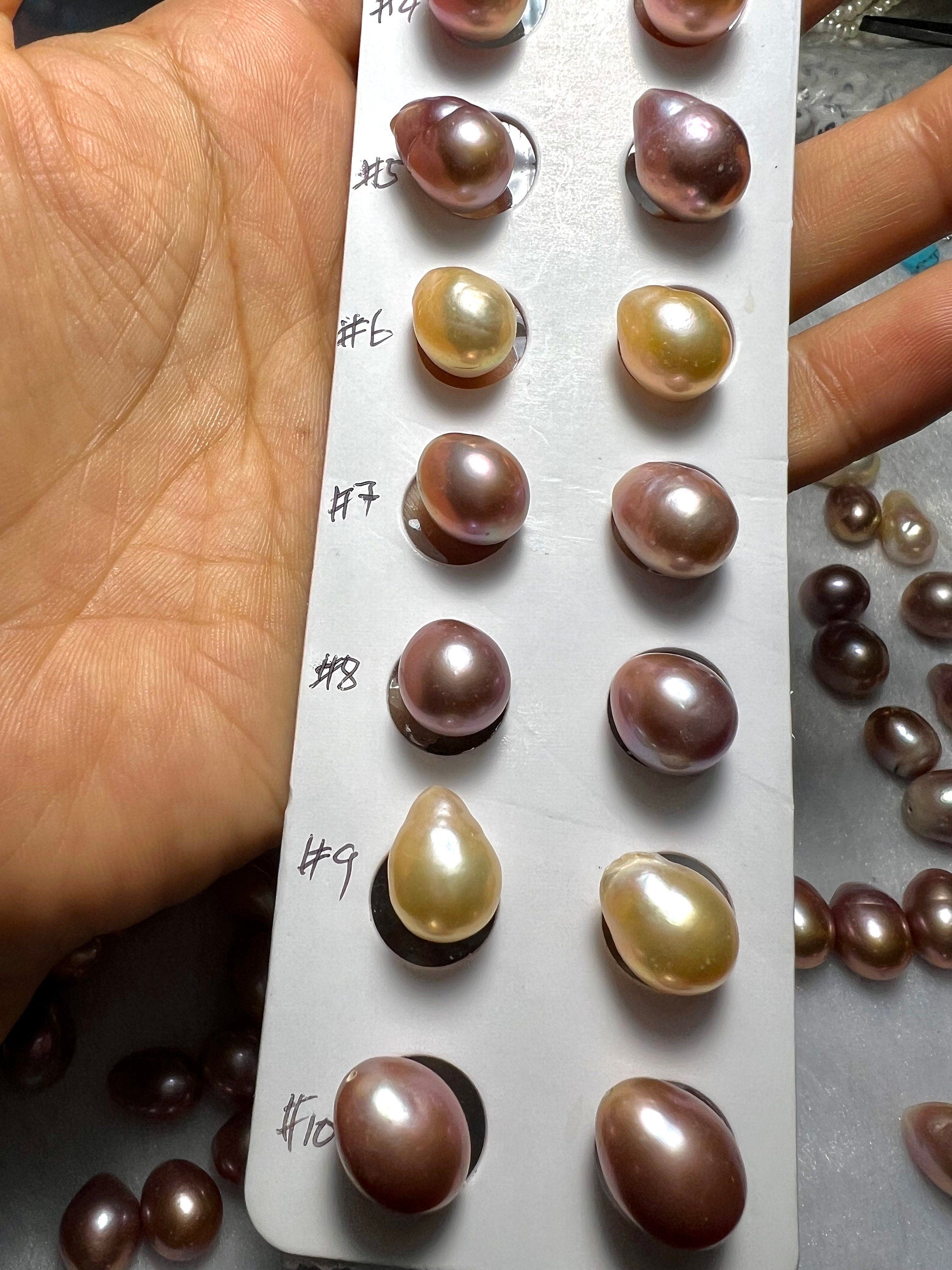Pair AAA+ 11-12mmX 13-15mm Natural Metallic Mauve Baroque Edison Pearl pair, luster flame Fireball genuine tear drop pearl-Luxury #HebeA
