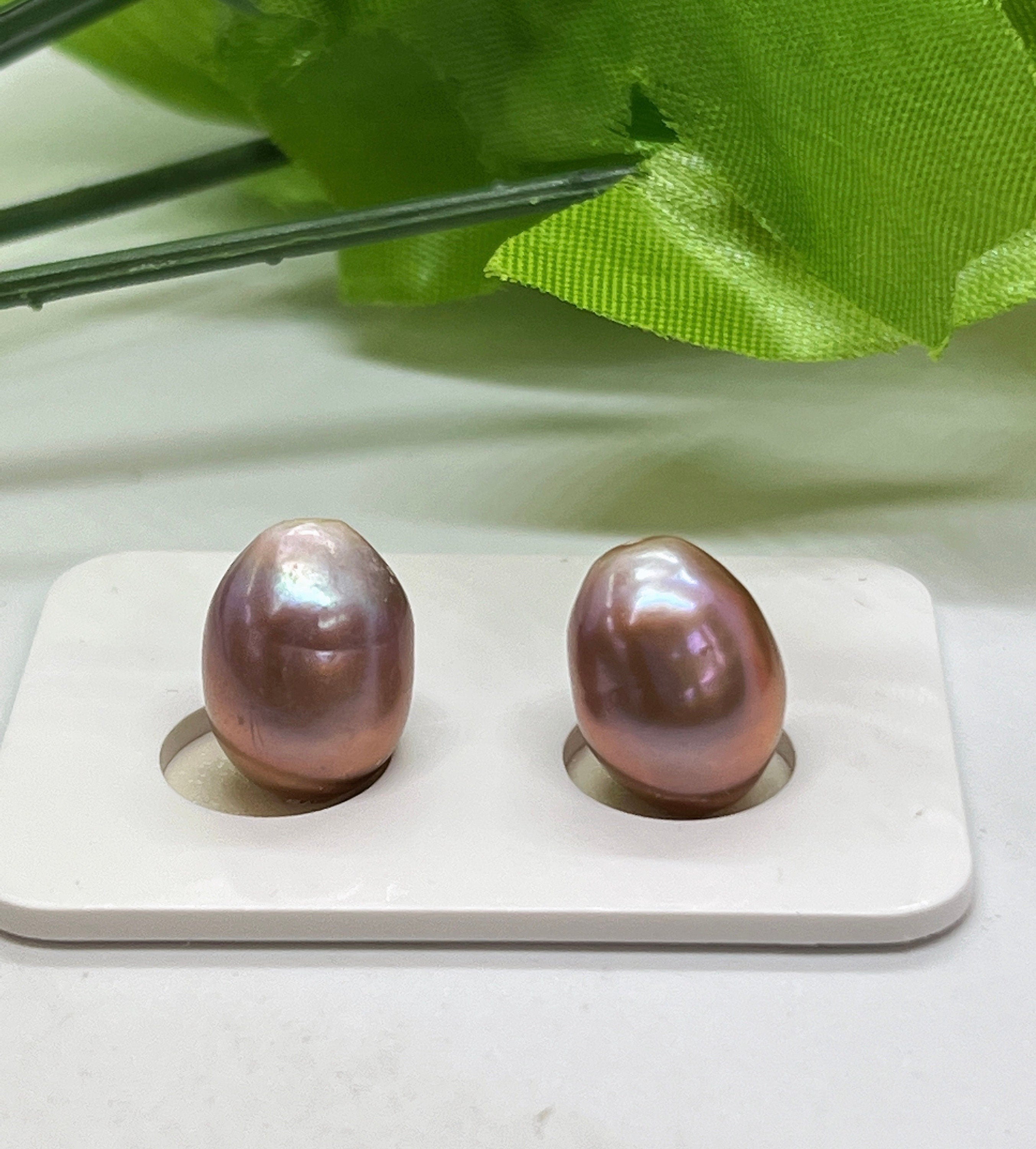 Pair AAA+ 11-12mmX 13-15mm Natural Metallic Mauve Baroque Edison Pearl pair, luster flame Fireball genuine tear drop pearl-Luxury #HebeA