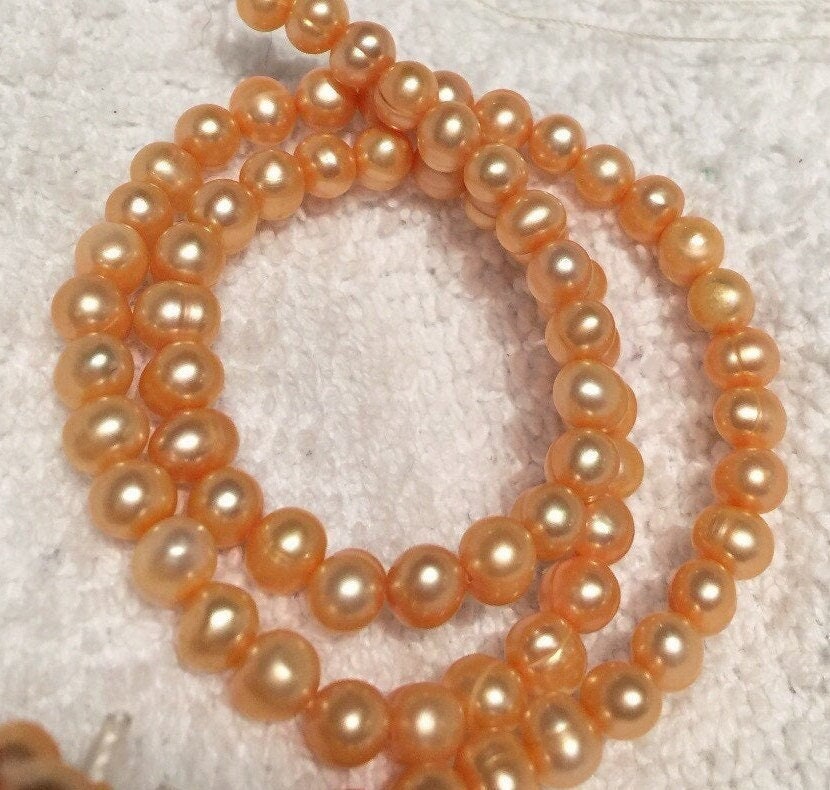 7-8mm luster Freshwater Pearl round potato pearl Orange pearl peach pearl wholesale Full Strand quality 15" 60pc  #RS2053 SALE