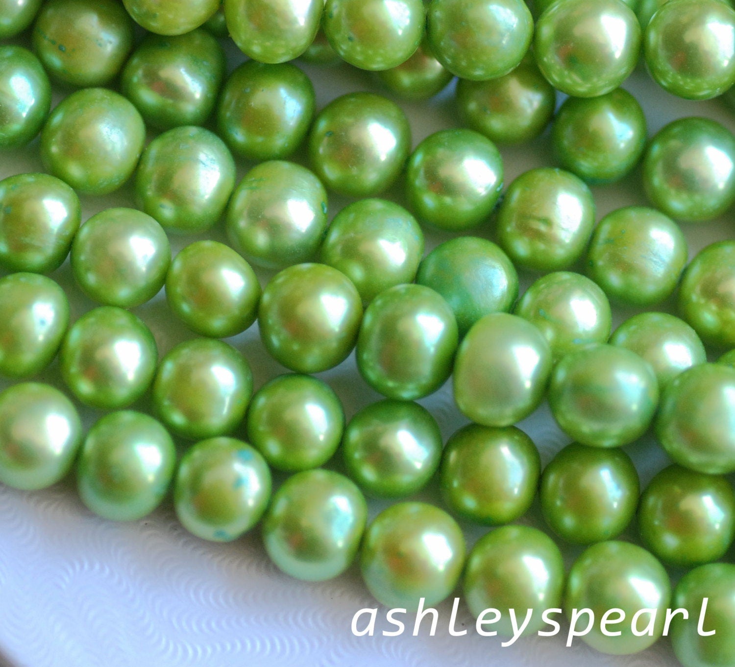AA 7-8mm full strand 15"  Spring mint green Apple green color Freshwater pearl, round potato pearl 56 pieces R7080Y001---NEW arrival