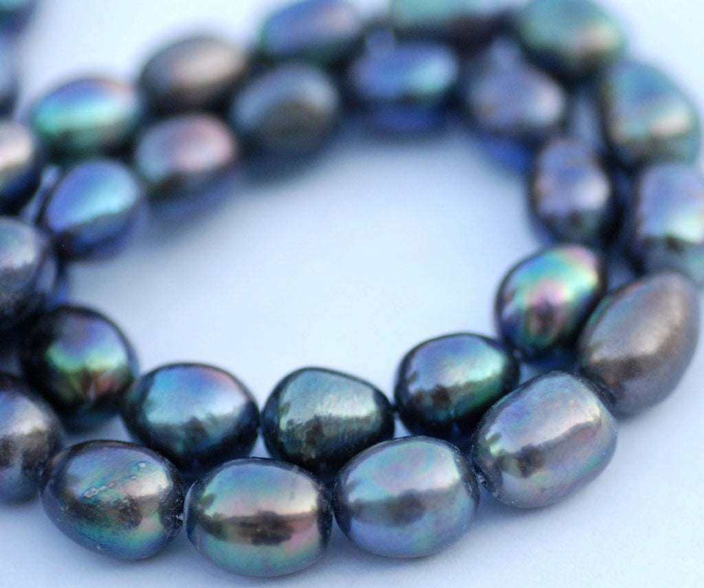 9X11mm AA Rice Pearl, 15" full strand Baroque Pearl Freshwater Pearl vintage peacock 38 pc oval pearl beads #DR3026