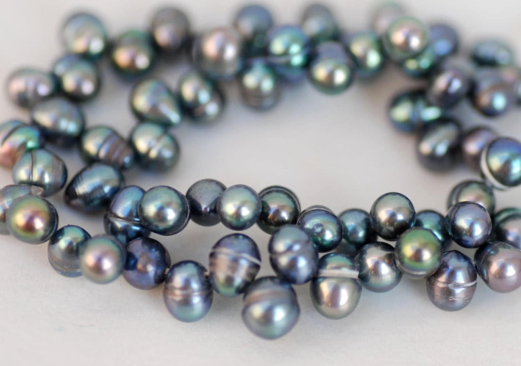 5X7mm briolette tear drop pearl Top Drilled Dancing Pearl Freshwater Pearl peacock blue beads 15" full strand 100+ pieces loose pearl SALE