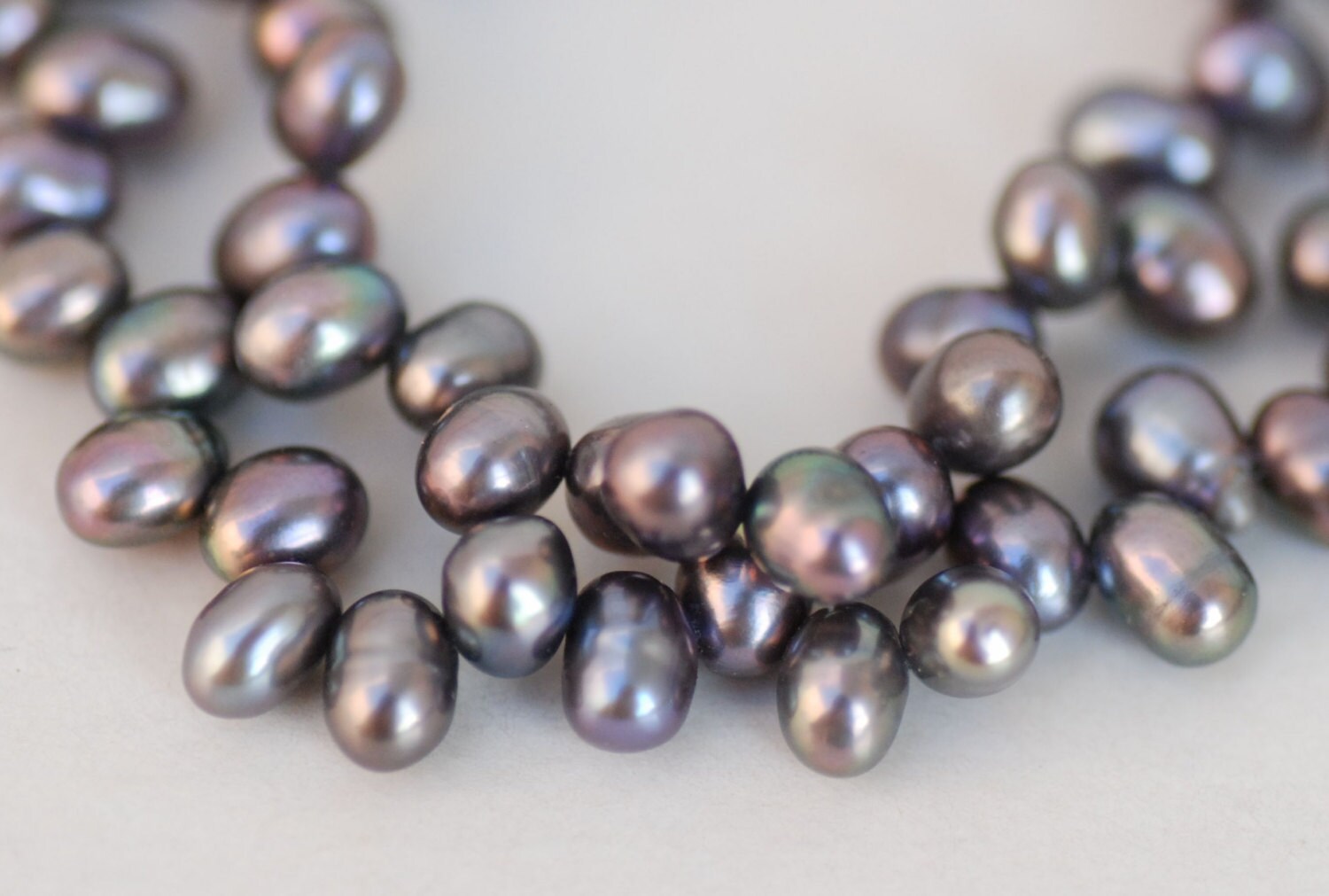 top drilled Dancing Peacock Freshwater Pearl peacock green 5X7mm AA quality briolette tear drop pearl beads 15" full strand 90+ pieces