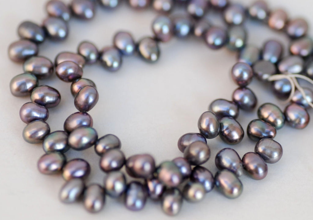 top drilled Dancing Peacock Freshwater Pearl peacock green 5X7mm AA quality briolette tear drop pearl beads 15" full strand 90+ pieces