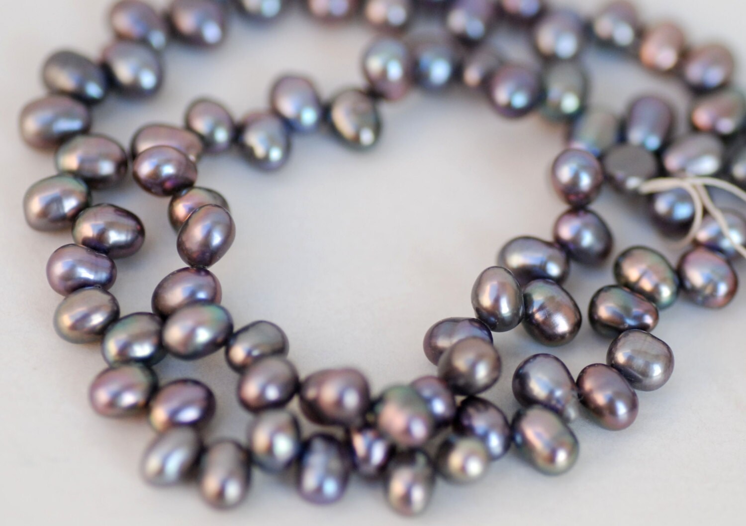 top drilled Dancing Peacock Freshwater Pearl peacock green 5X7mm AA quality briolette tear drop pearl beads 15" full strand 90+ pieces