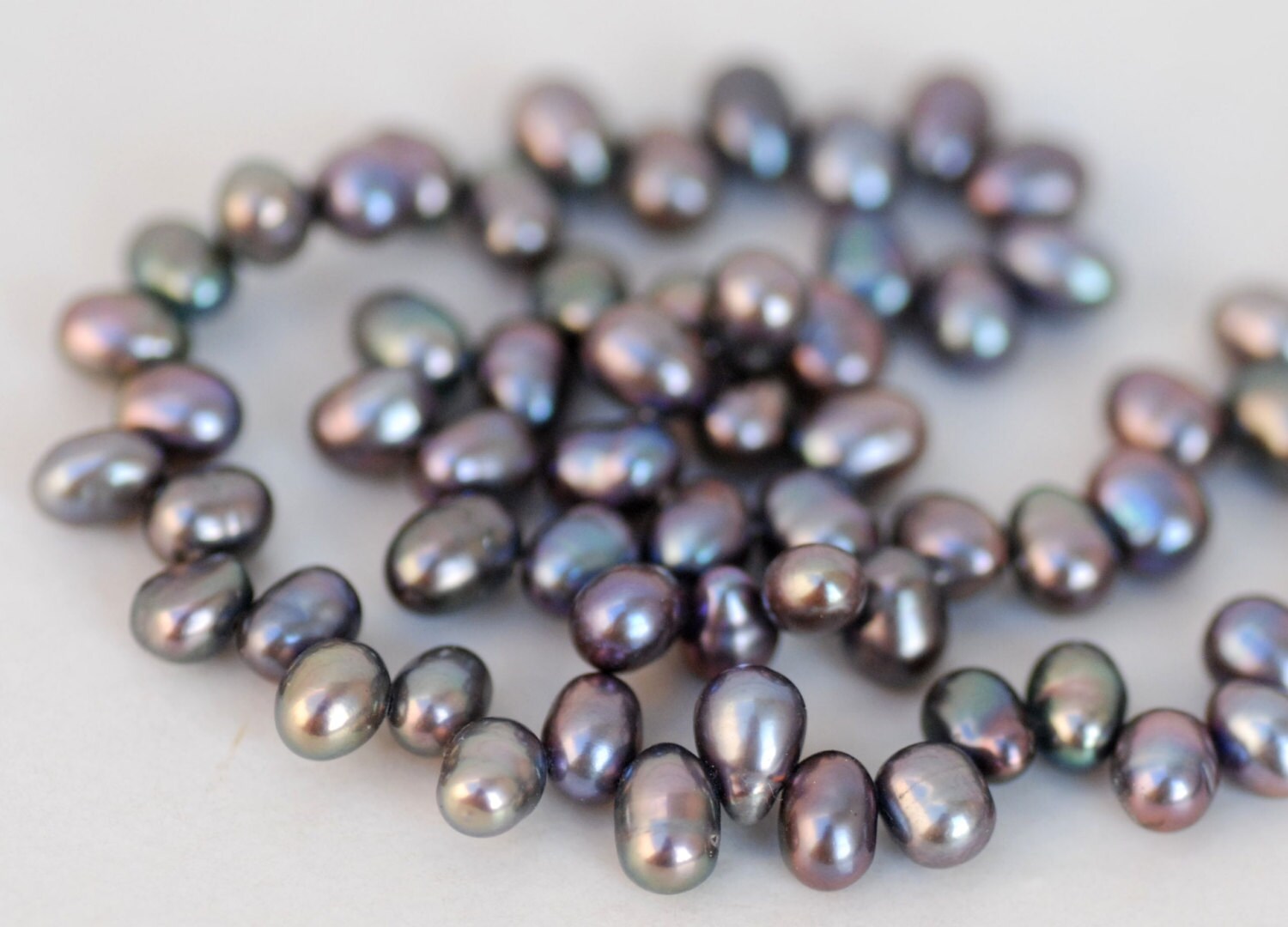 top drilled Dancing Peacock Freshwater Pearl peacock green 5X7mm AA quality briolette tear drop pearl beads 15" full strand 90+ pieces
