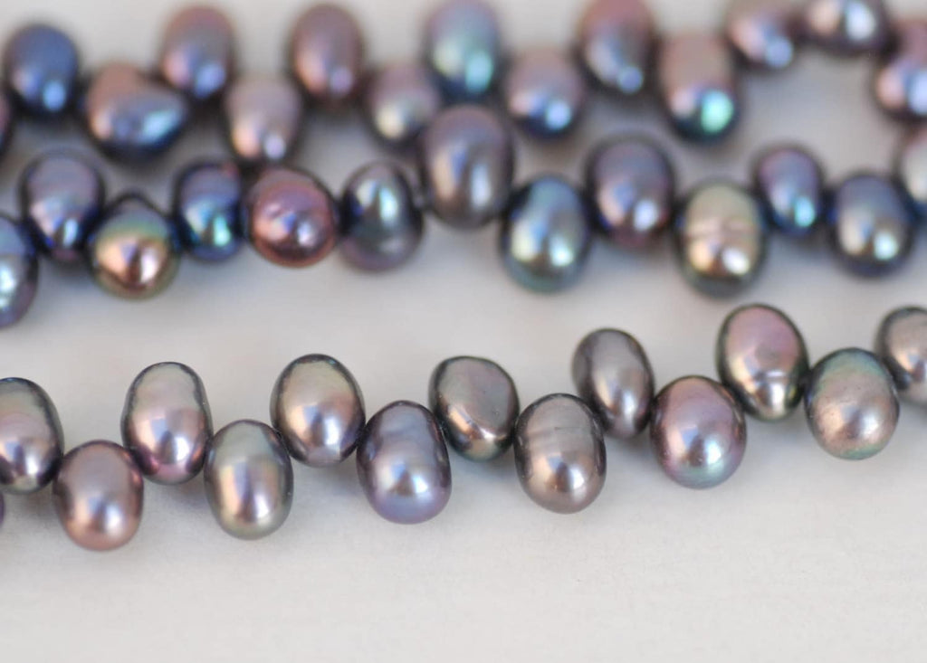 top drilled Dancing Peacock Freshwater Pearl peacock green 5X7mm AA quality briolette tear drop pearl beads 15" full strand 90+ pieces