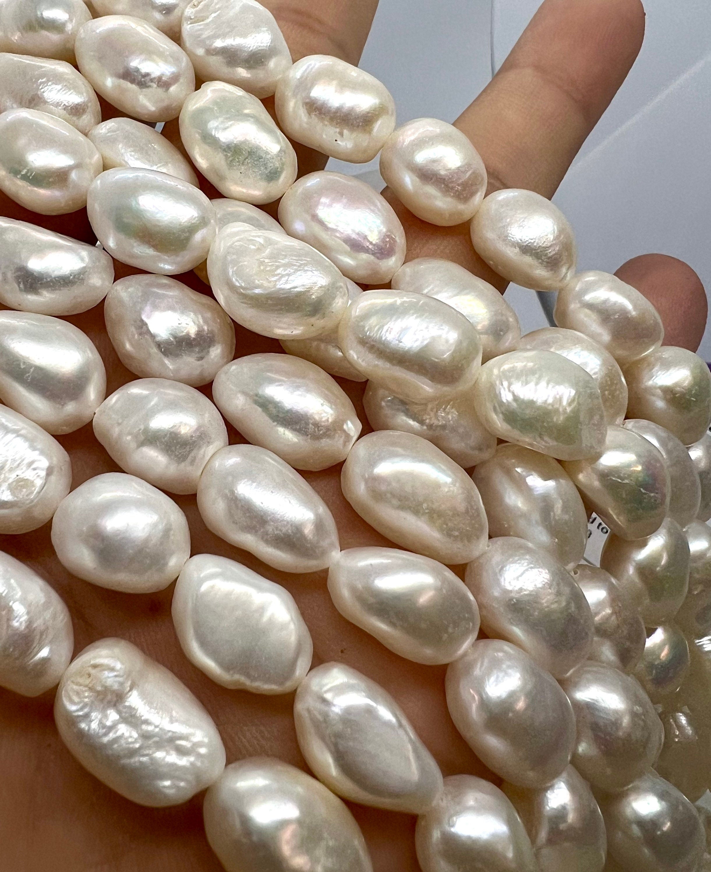 AA+ Quality 10-11mm X13-15mm Ivory white Baroque Freshwater pearl 15" full strand genuine pebble pearl, baroque rice pearl beads #BA4104A