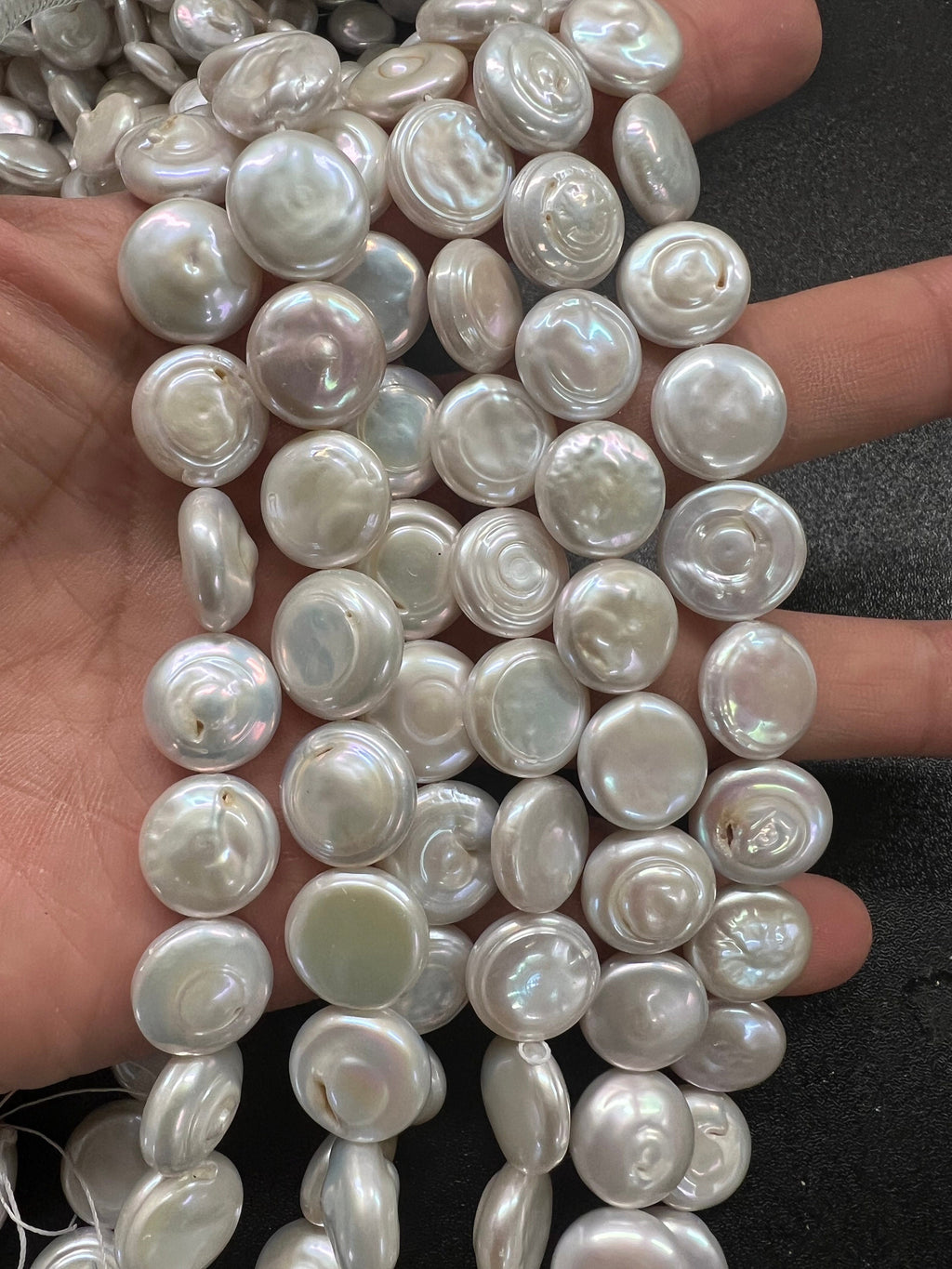 Luster AA 13-14mm circle baroque Coin Pearl Genuine cultured Freshwater pearl Ivory White -15" 28+ pcs full strand NEW design Bridal wedding