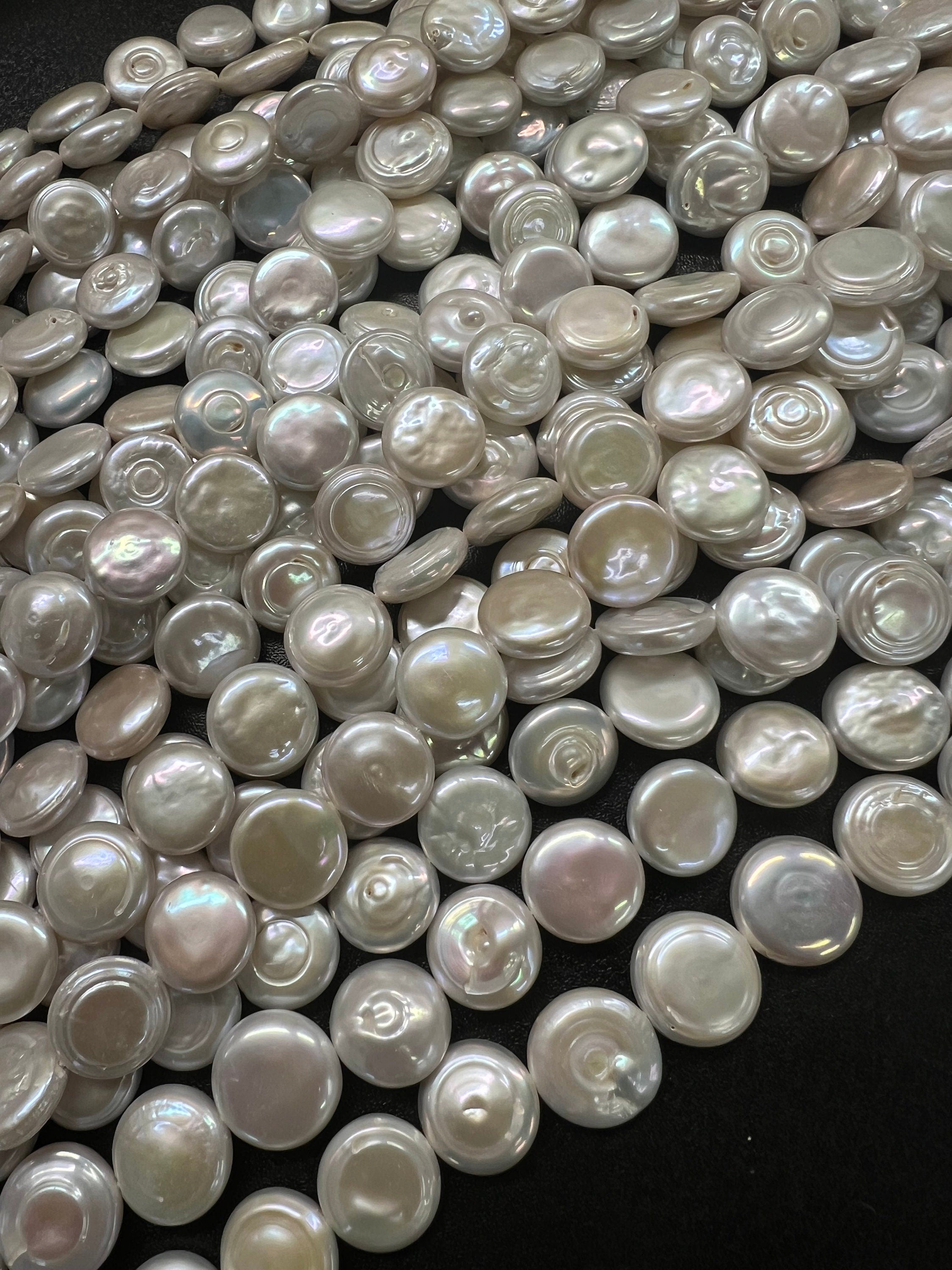 Luster AA 13-14mm circle baroque Coin Pearl Genuine cultured Freshwater pearl Ivory White -15" 28+ pcs full strand NEW design Bridal wedding