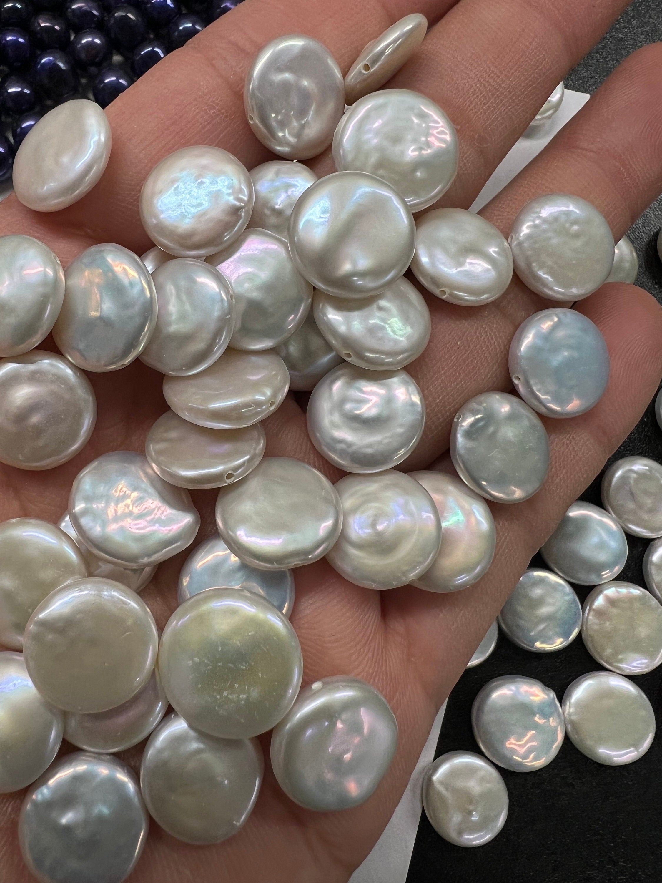10pc AAA+ gem quality 12-14mm Coin Freshwater Pearl, smooth nacre luster Ivory White Genuine coin pearl, Bridal design wedding gift KC3044