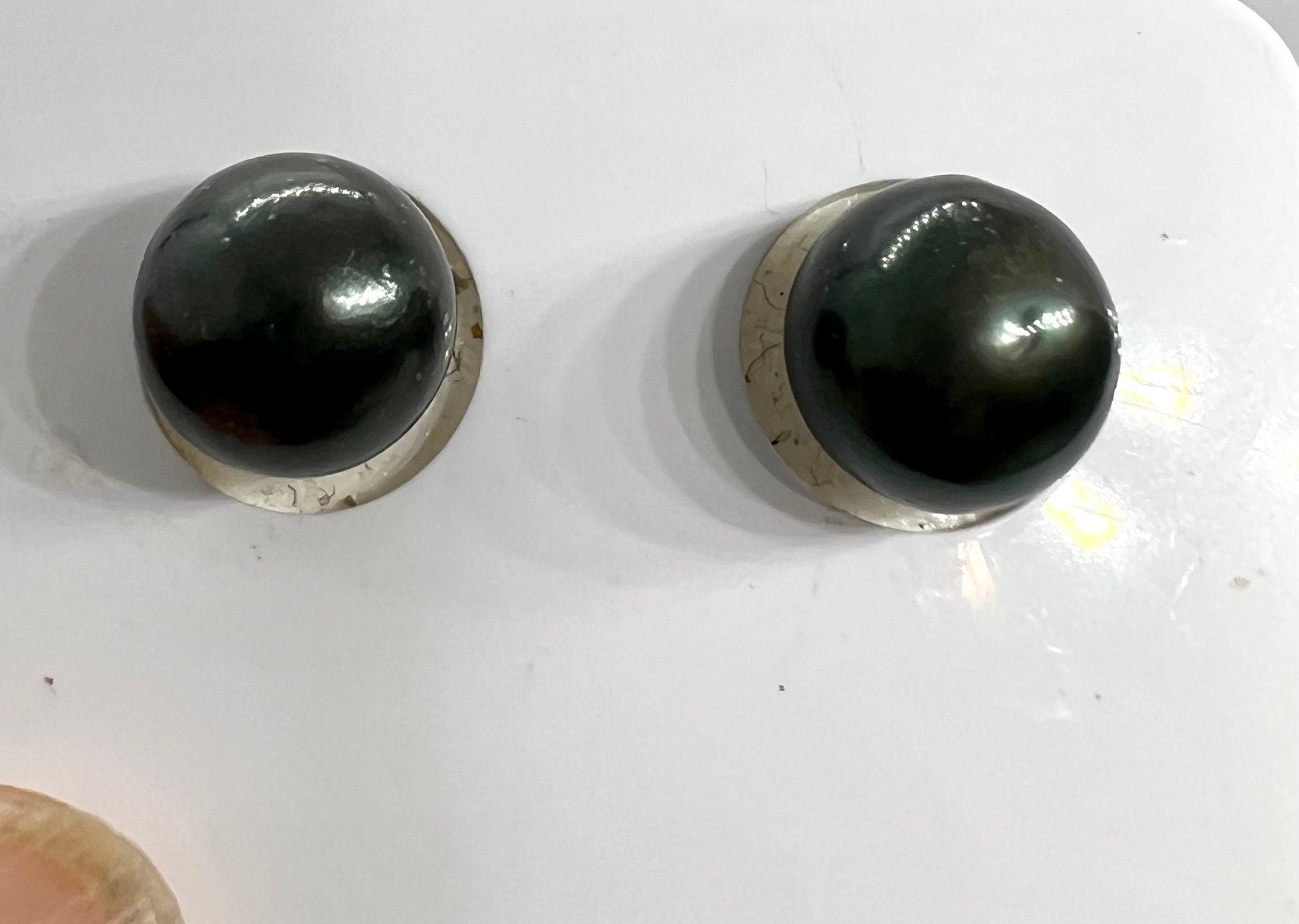 AAA quality Genuine Cultured Tahiti Peacock Black Pearl, 10.5-11mm round potato --sale as matched pair