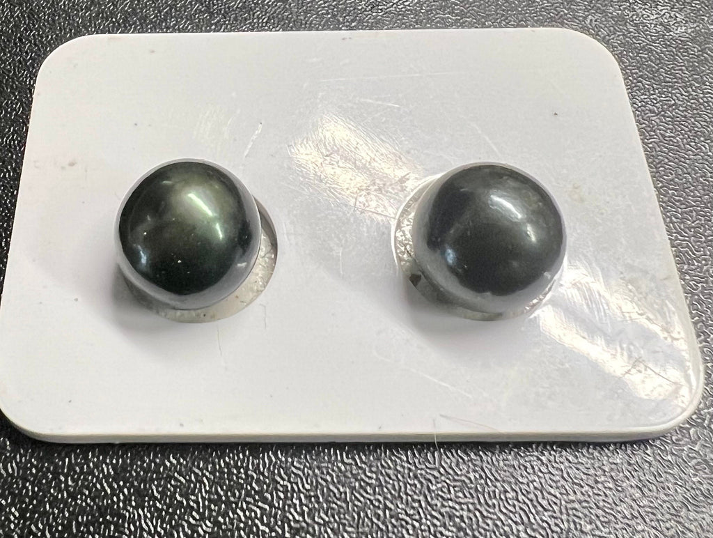 AAA quality Genuine Cultured Tahiti Peacock Black Pearl, 10.5-11mm round potato --sale as matched pair