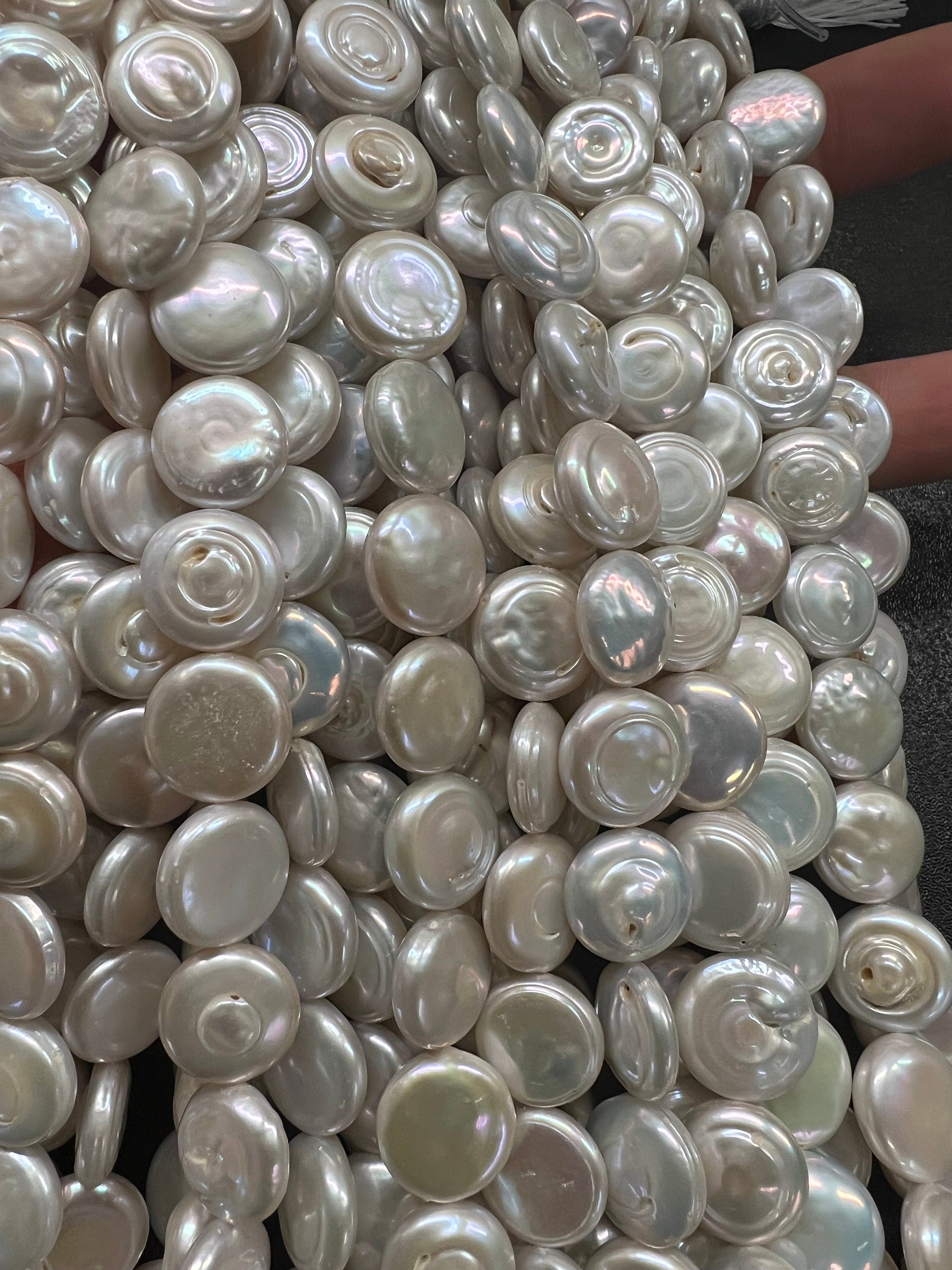 Luster AA 13-14mm circle baroque Coin Pearl Genuine cultured Freshwater pearl Ivory White -15" 28+ pcs full strand NEW design Bridal wedding