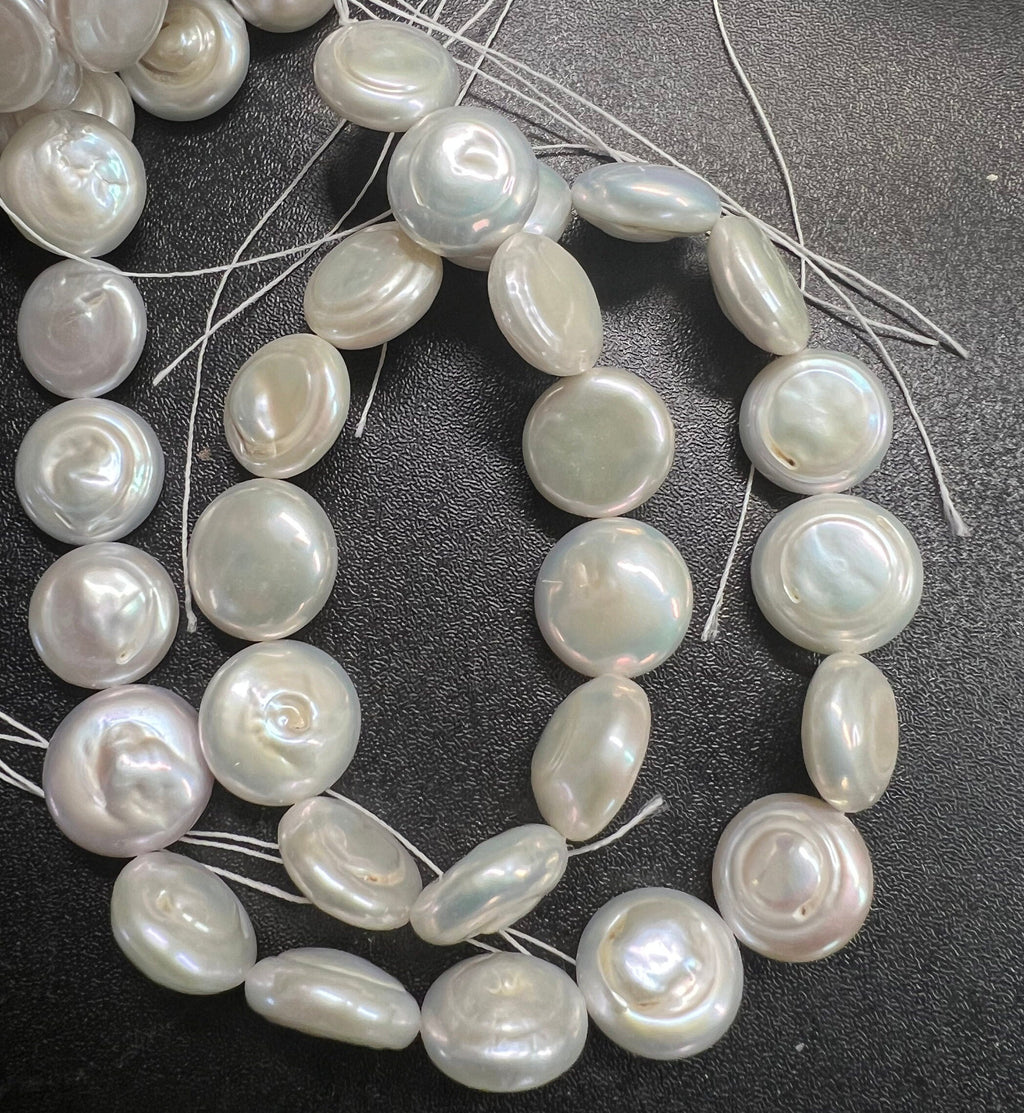 Luster AA 13-14mm circle baroque Coin Pearl Genuine cultured Freshwater pearl Ivory White -15" 28+ pcs full strand NEW design Bridal wedding