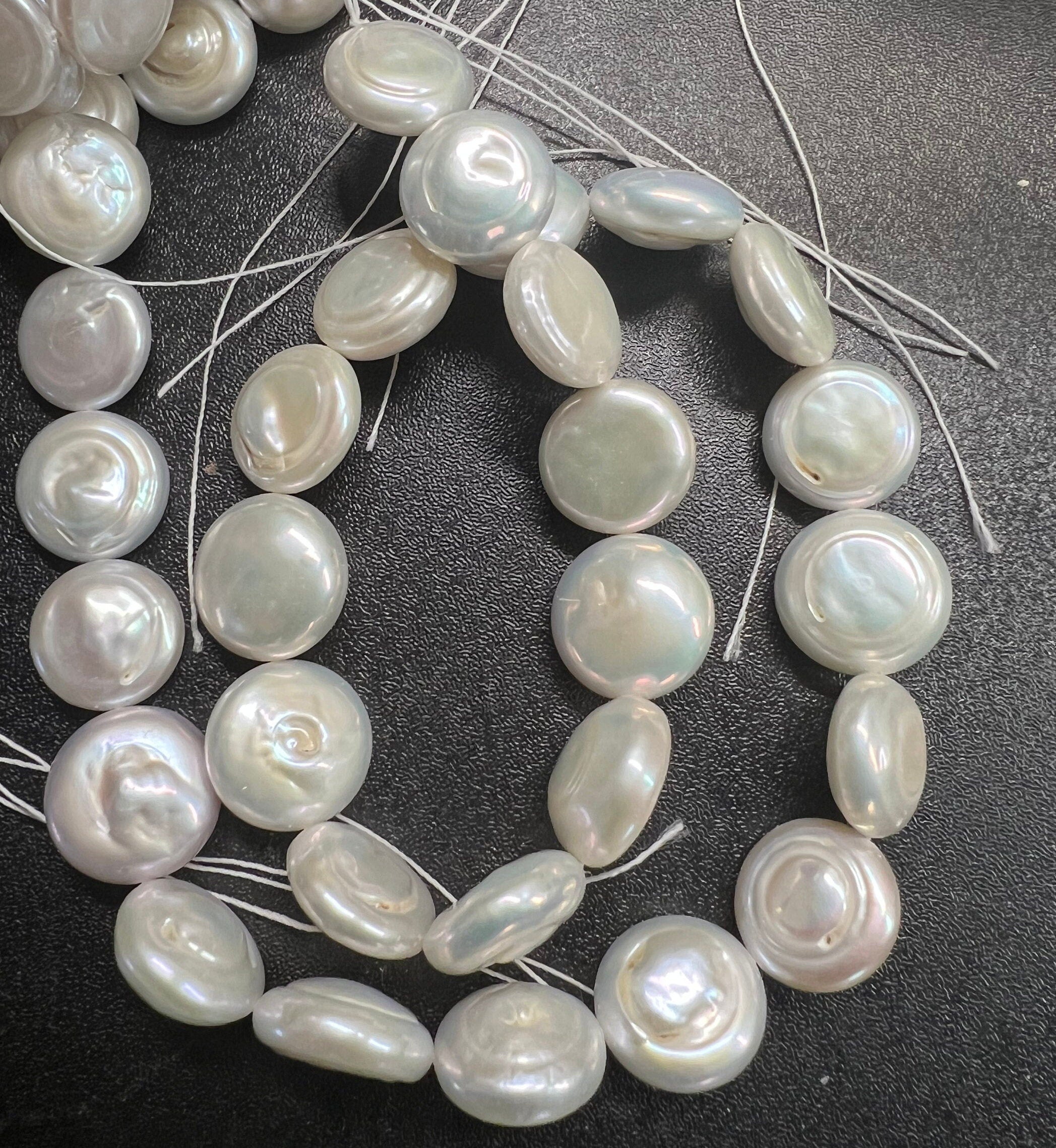 Luster AA 13-14mm circle baroque Coin Pearl Genuine cultured Freshwater pearl Ivory White -15" 28+ pcs full strand NEW design Bridal wedding