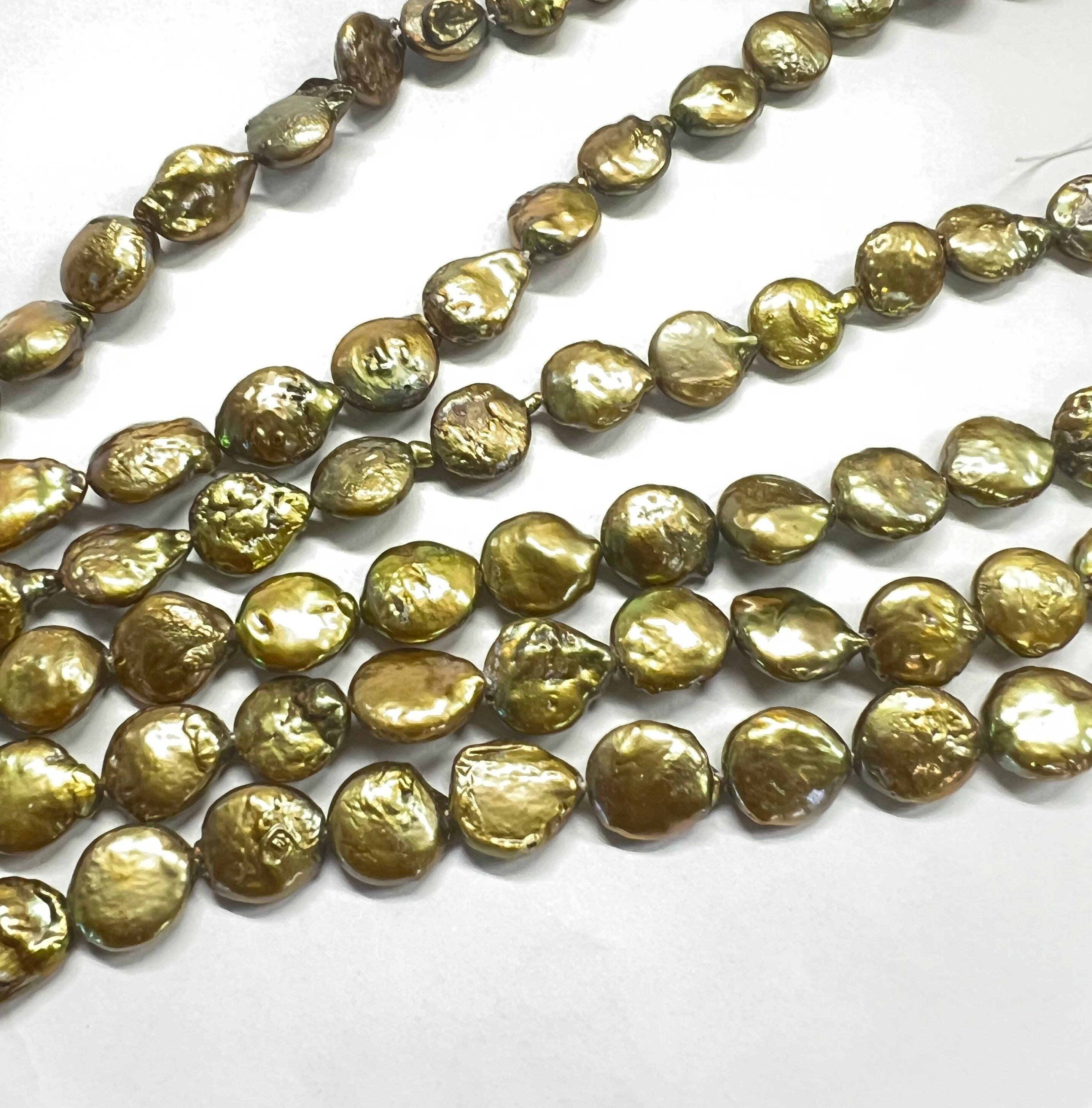 A~AA 10-11mm Beautiful Bright Amy olive green Coin Freshwater Pearl, good luster, petite pearl NEW COLOR for Bridal design wedding 15"strand