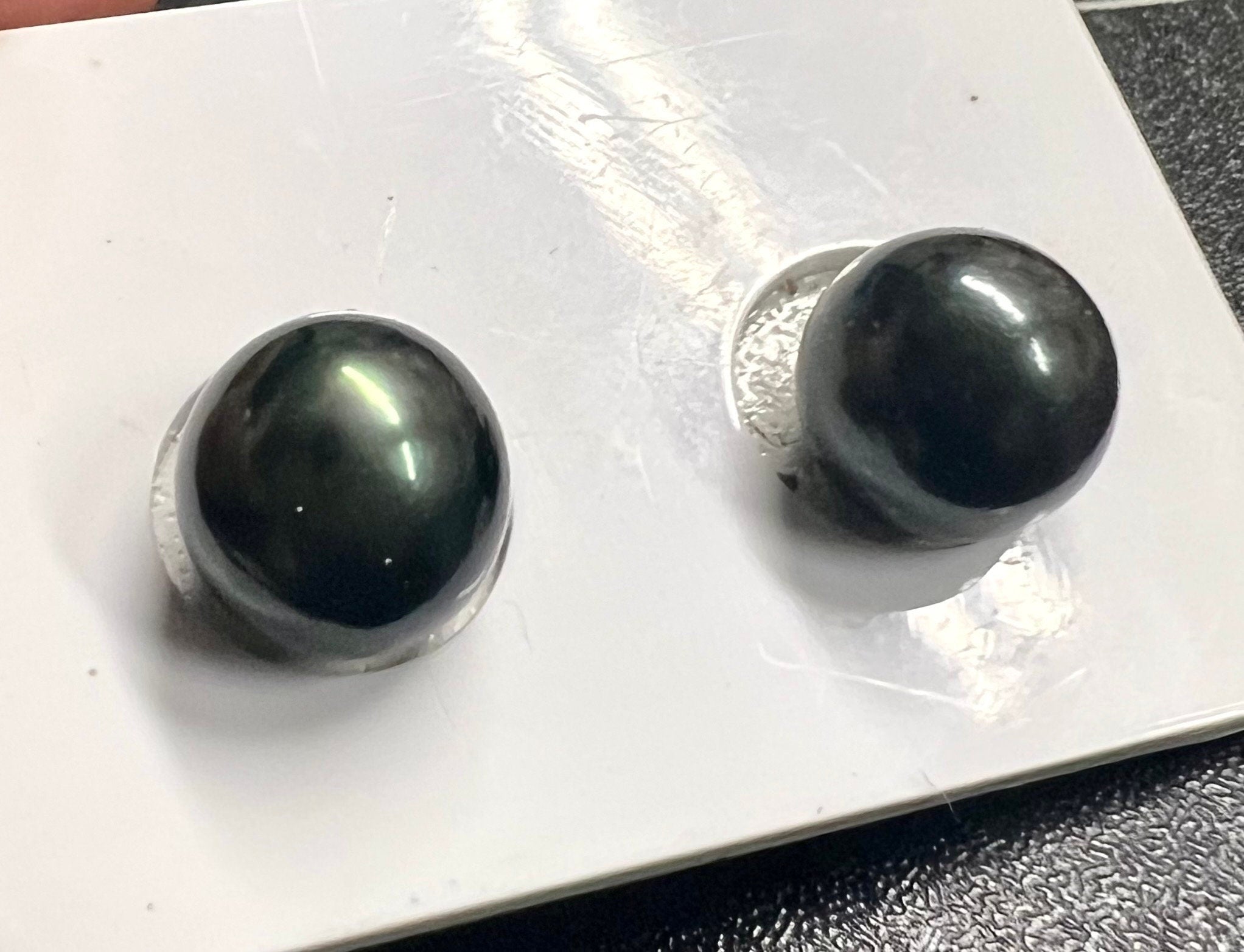 AAA quality Genuine Cultured Tahiti Peacock Black Pearl, 10.5-11mm round potato --sale as matched pair