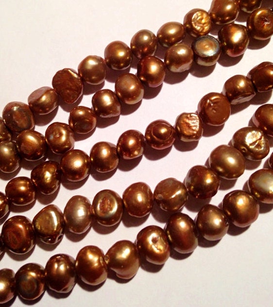 Corn Pearl Baroque Pearl Nugget Pearl Freshwater Pearl brown bronze color 7-8mm----15" full strand 55 pc #CB6021 Wholesale