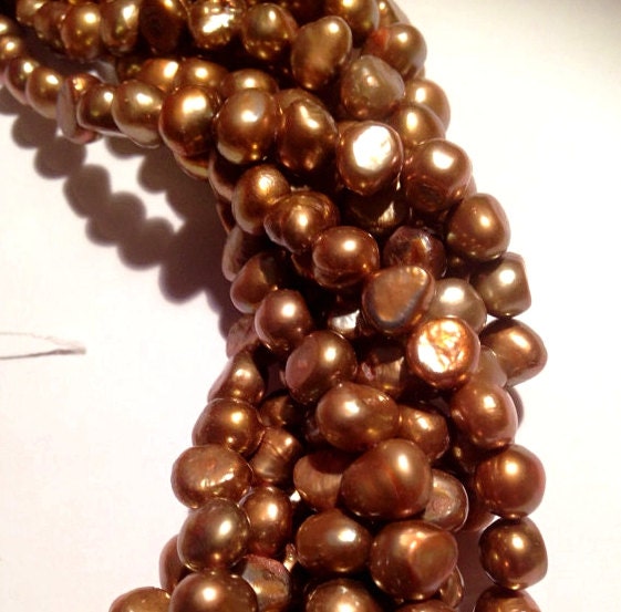 Corn Pearl Baroque Pearl Nugget Pearl Freshwater Pearl brown bronze color 7-8mm----15" full strand 55 pc #CB6021 Wholesale