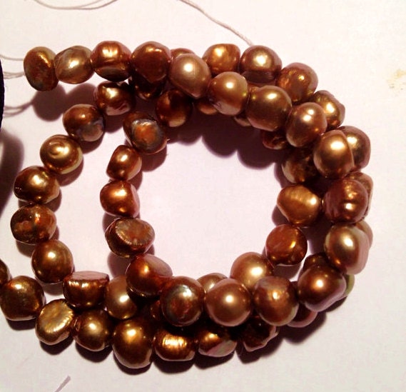 Corn Pearl Baroque Pearl Nugget Pearl Freshwater Pearl brown bronze color 7-8mm----15" full strand 55 pc #CB6021 Wholesale