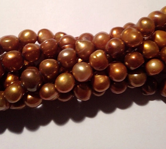 Corn Pearl Baroque Pearl Freshwater Pearl stunning bright brown color 8-9mm AA----15" full strand 50pieces #CB6041 NEW Arrival