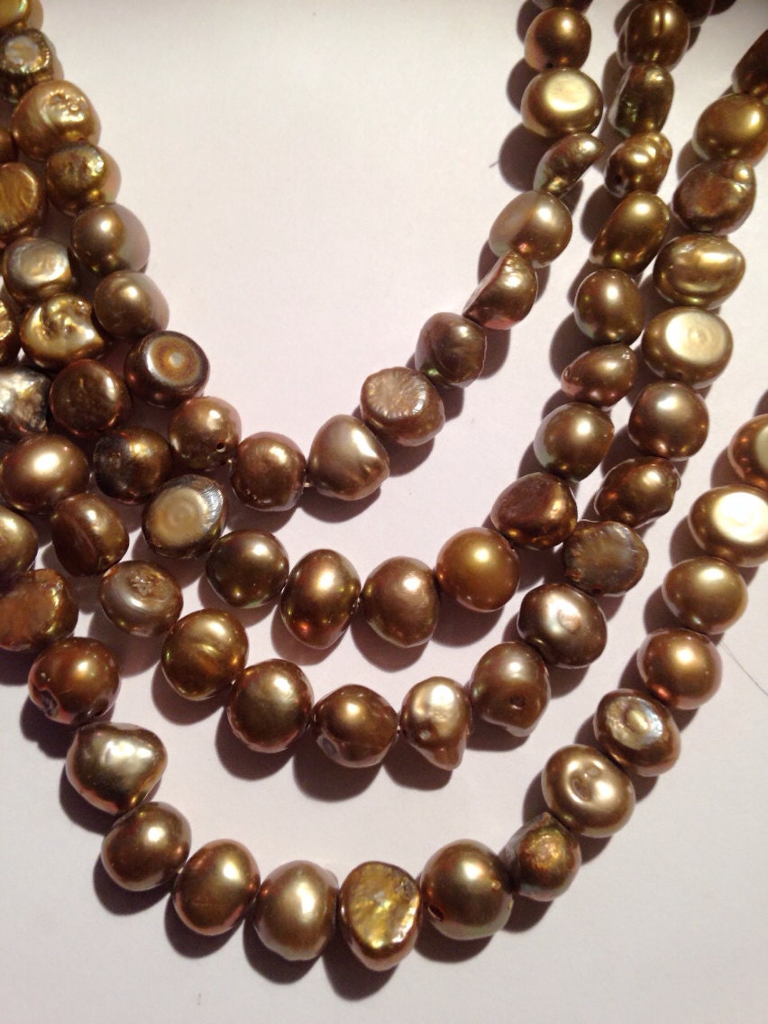 Freshwater Pearl 15"  Full strand 8-9mm corn nugget baroque pearl, Stunning vintage olive bronze color, 50pcs loose pearl beads #CB6042 NEW