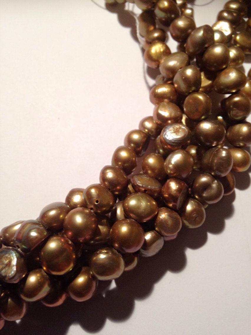 Freshwater Pearl 15"  Full strand 8-9mm corn nugget baroque pearl, Stunning vintage olive bronze color, 50pcs loose pearl beads #CB6042 NEW