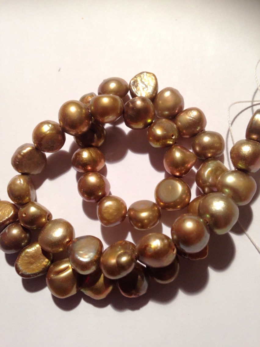 Freshwater Pearl 15"  Full strand 8-9mm corn nugget baroque pearl, Stunning vintage olive bronze color, 50pcs loose pearl beads #CB6042 NEW