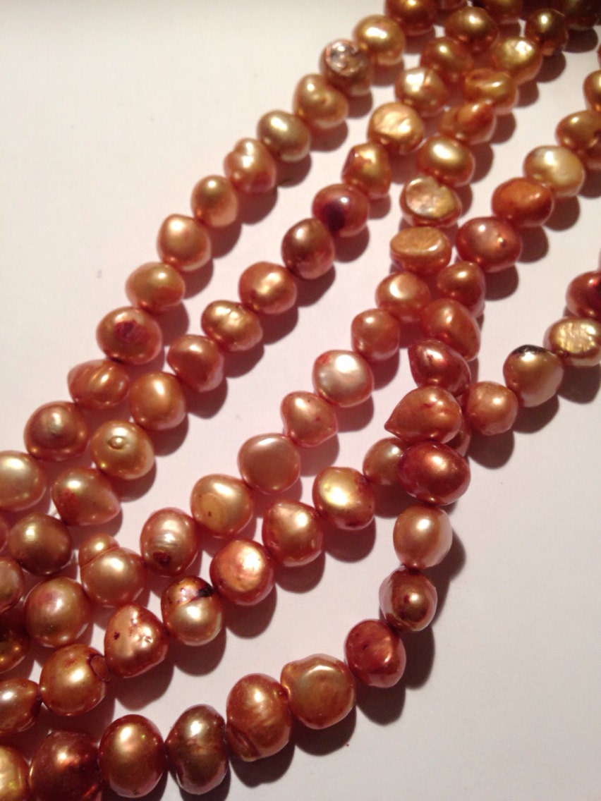 Freshwater Pearl Full strand of 8-9mm corn baroque pearl ---Stunning vintage peach color---15"  50pieces #CB6044 NEW Arrival