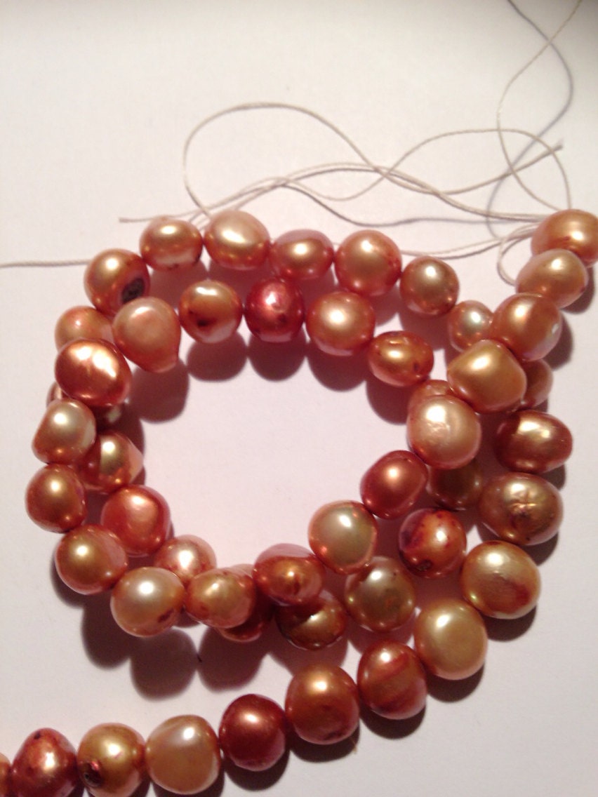 Freshwater Pearl Full strand of 8-9mm corn baroque pearl ---Stunning vintage peach color---15"  50pieces #CB6044 NEW Arrival