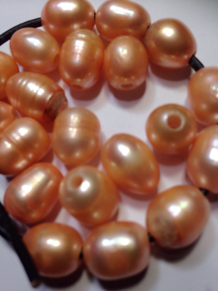 Large Hole Pearl Baroque Pearl Rice Pearl Nugget Pearl Freshwater Pearls peach 10mm X 11-13mm with 3mm hole -8Pc loose pearl beads #LH8043