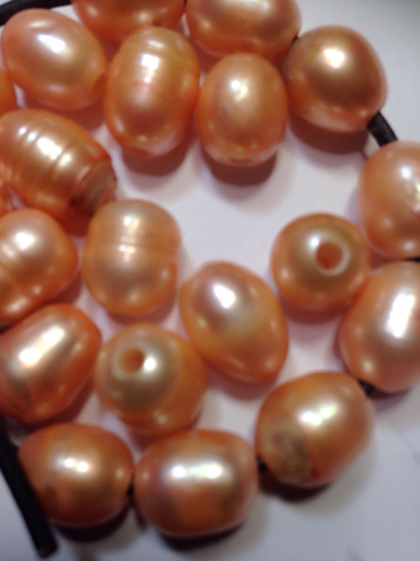 Large Hole Pearl Baroque Pearl Rice Pearl Nugget Pearl Freshwater Pearls peach 10mm X 11-13mm with 3mm hole ---8Pc  #LH8043