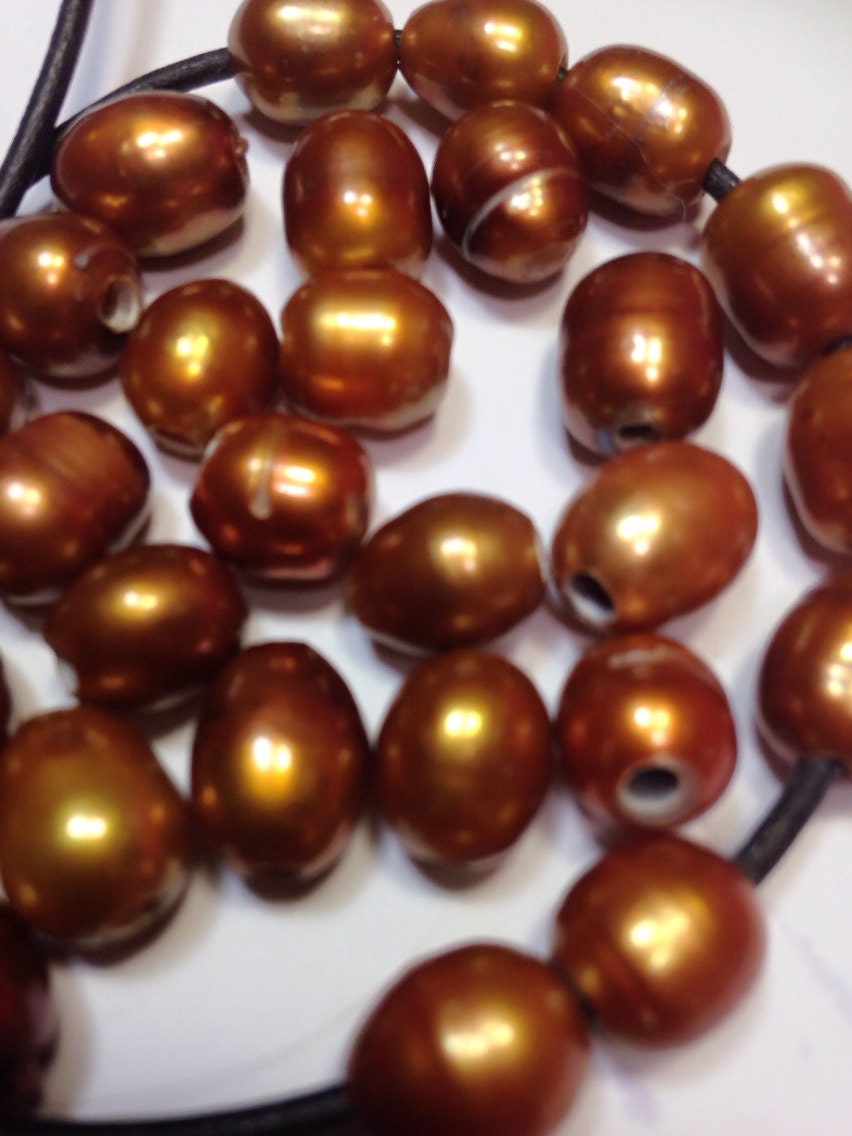 Large Hole Pearl Baroque Nugget Pearl Freshwater Pearls bright brown 9-10mm X 12mm with 2.5-3mm hole strand  #LH8045
