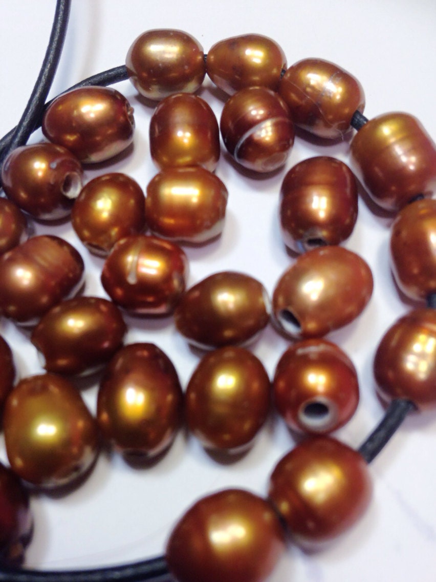 SALE 9-10mmX 11-13mm Large Hole Pearl Baroque Nugget Pearl Freshwater Pearls bright brown pearl 2.5-3mm hole ----8Pc  wholesale #LH8045