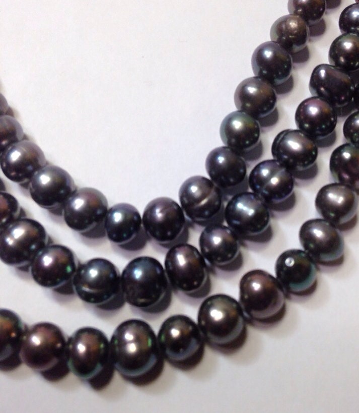 5-6mm Freshwater Pearl Peacock Blue black pearl-- full strand 15" 70pc round potato pearls--- NEW Arrival Promotion #RS2022