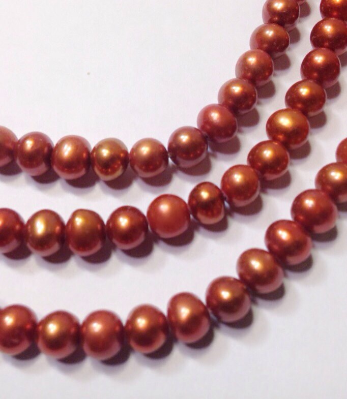 Freshwater Pearl A-AA round potato pearl Bronze Orange pearl--6mm Full Strand15" strand---wholesale #RS2012