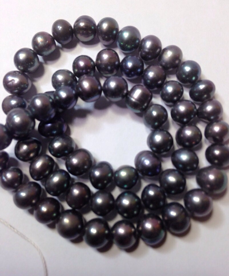 5-6mm Freshwater Pearl Peacock Blue black pearl-- full strand 15" 70pc round potato pearls--- NEW Arrival Promotion #RS2022