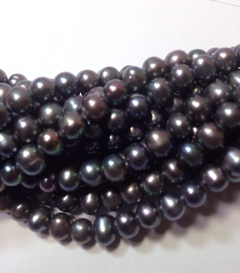5-6mm Freshwater Pearl Peacock Blue black pearl-- full strand 15" 70pc round potato pearls--- NEW Arrival Promotion #RS2022