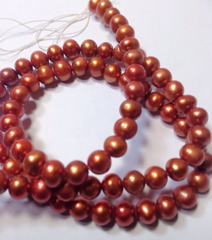 Freshwater Pearl A-AA round potato pearl Bronze Orange pearl--6mm Full Strand15" strand---wholesale #RS2012