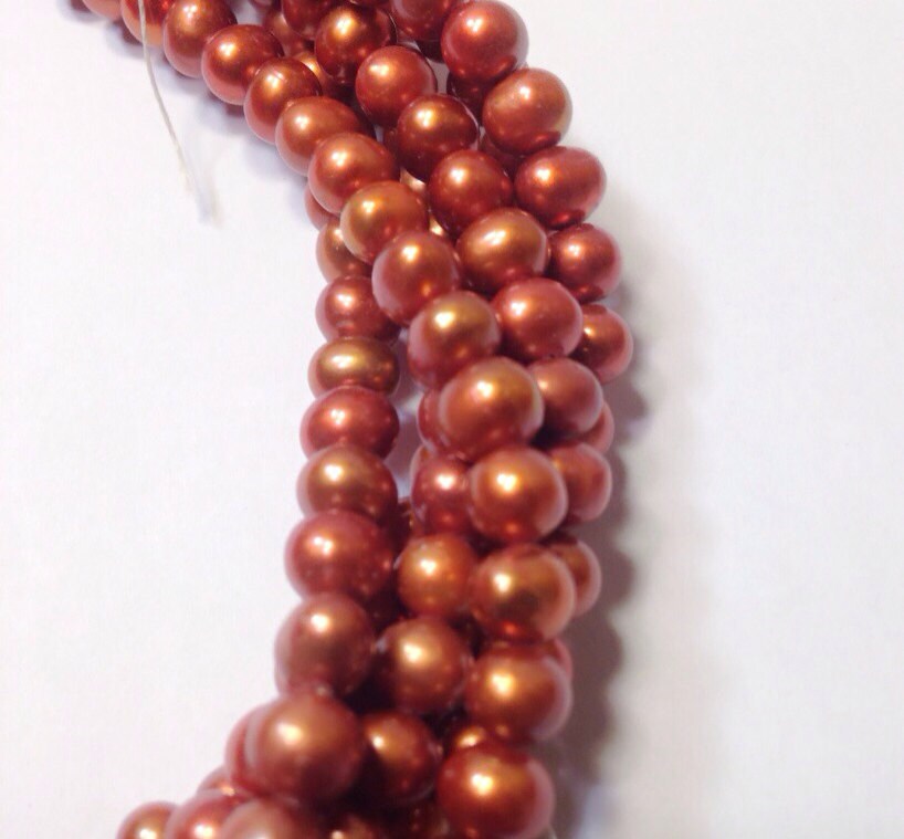Freshwater Pearl A-AA round potato pearl Bronze Orange pearl--6mm Full Strand15" strand---wholesale #RS2012