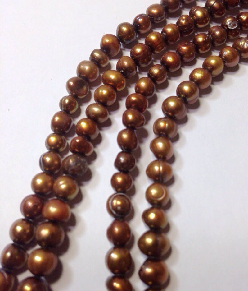CLEARANCE Full Strand Brown Freshwater Pearl-- 5-6mm 15" 70pc round potato pearls---SALE #RS2024