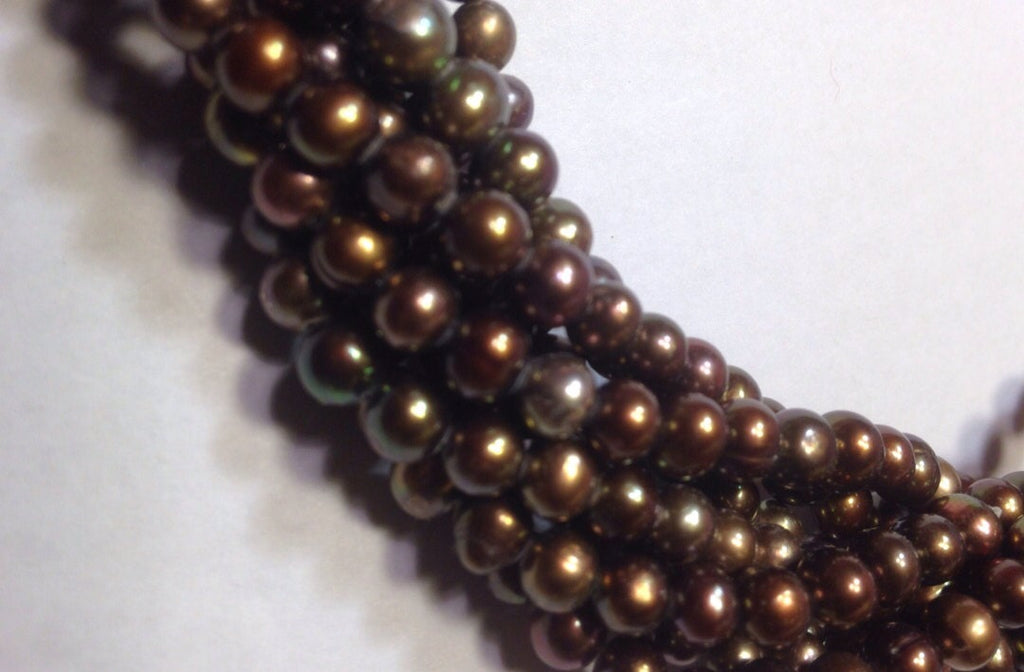 5-6mm A-AA Freshwater Pearl round potato pearl Full Strand 15" Olive Brown pearl beads, pearls wholesale supply #RS2015